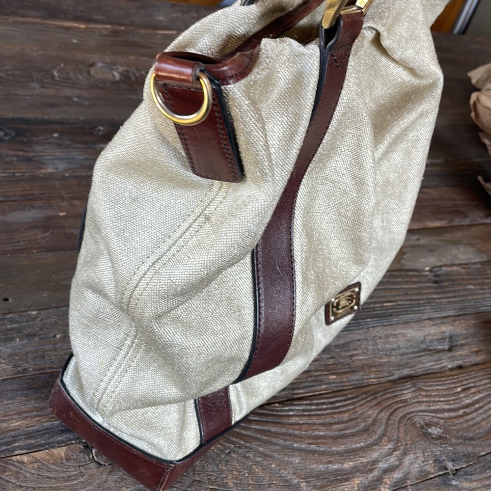 Burberry gold metallic coated canvas  satchel - Picture 15 of 16